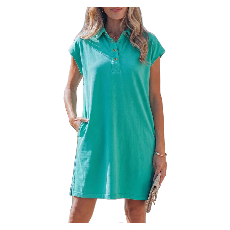 Women's Sea Green Short Sleeve Polo T-Shirt Dress